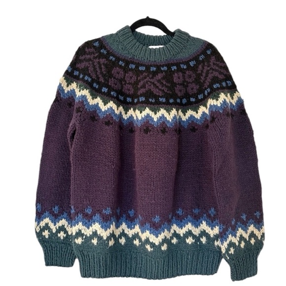 Vintage Sweaters - Vintage Handknits Fair Isle Knit Wool Sweater Made In Bolivia